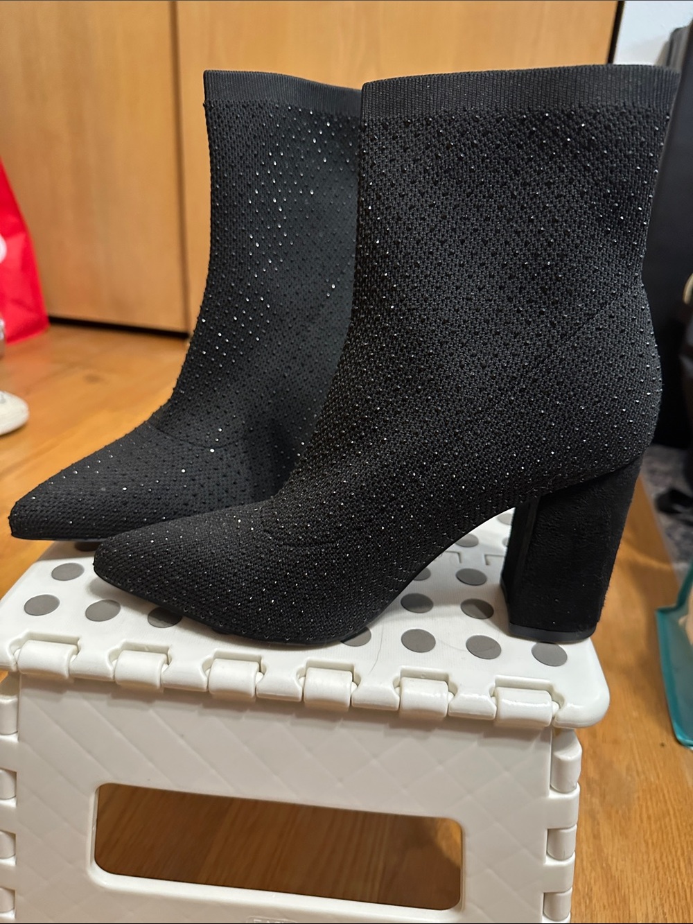 MIA Black Rhinestone Stretch Sock Booties